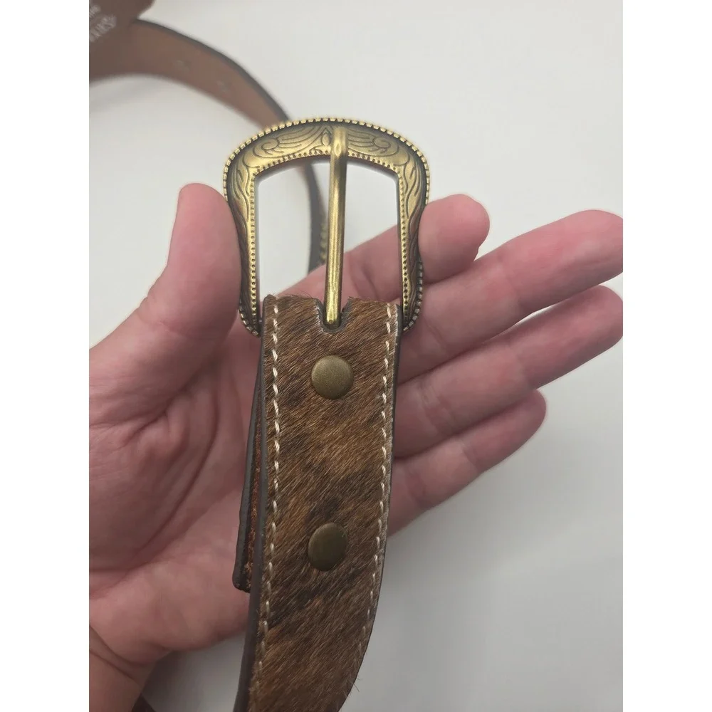 Shyanne Calf Hair Belt Womens Large Brown Concho Western Cowgirl Boho Rodeo